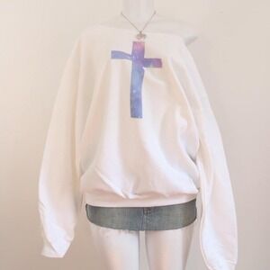 y2k galaxy cross graphic off shoulder sweatshirt indie sleaze